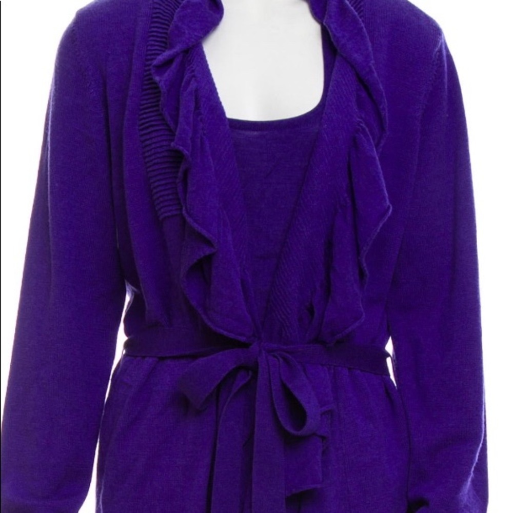 Escada Wool & Silk Women’s Purple Cardigan Set Size Large